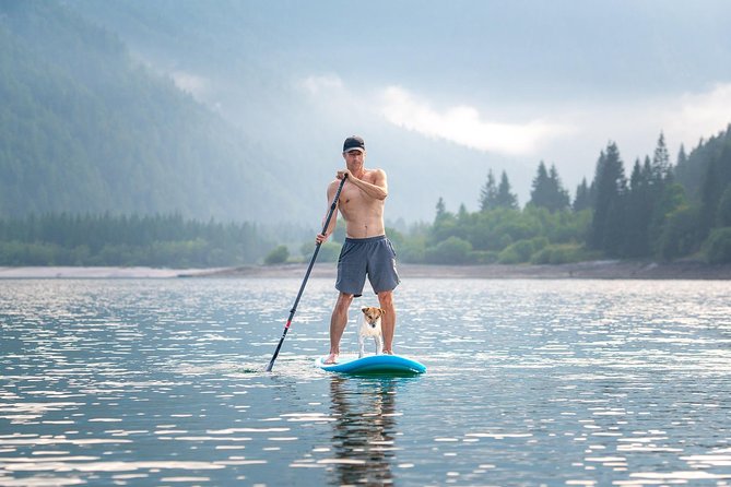 Half Day Stand-up Paddle Boarding (SUP) trip on Lake Predil - The beach stop gives the four-hour trip a natural pause